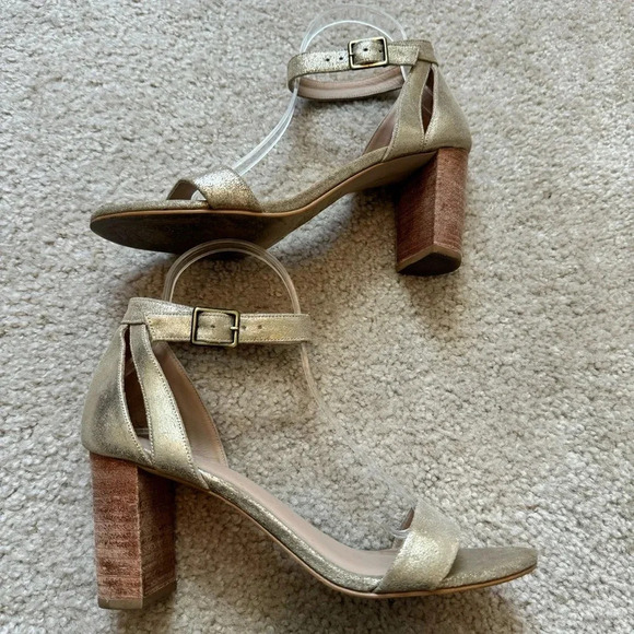 ABLE Elizabeth Ankle Strap Heel in Gold Metallic - Picture 1 of 8